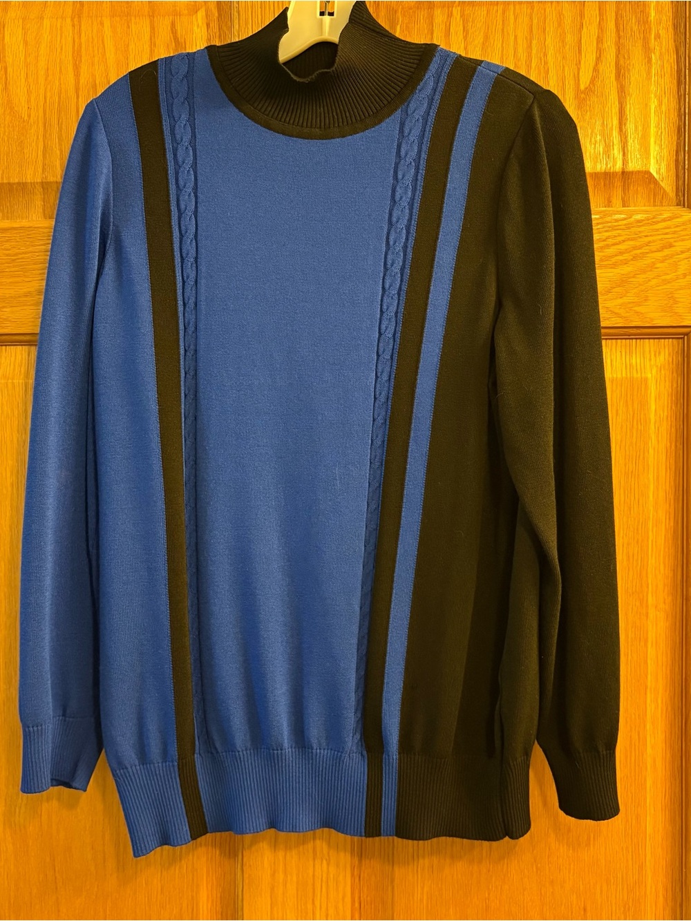Ming Wang Black Blue Colorblock Knit Mock Turtleneck Sweater Women’s Size S